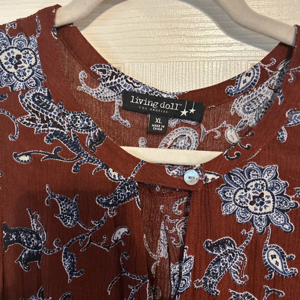 Living Doll Rust and Blue Floral Midi Dress